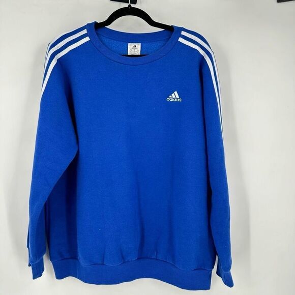 Adidas ESSENTIALS 3-STRIPES FLEECE SWEATSHIRT Size 1X Blue & White Plus unisex - Picture 3 of 12